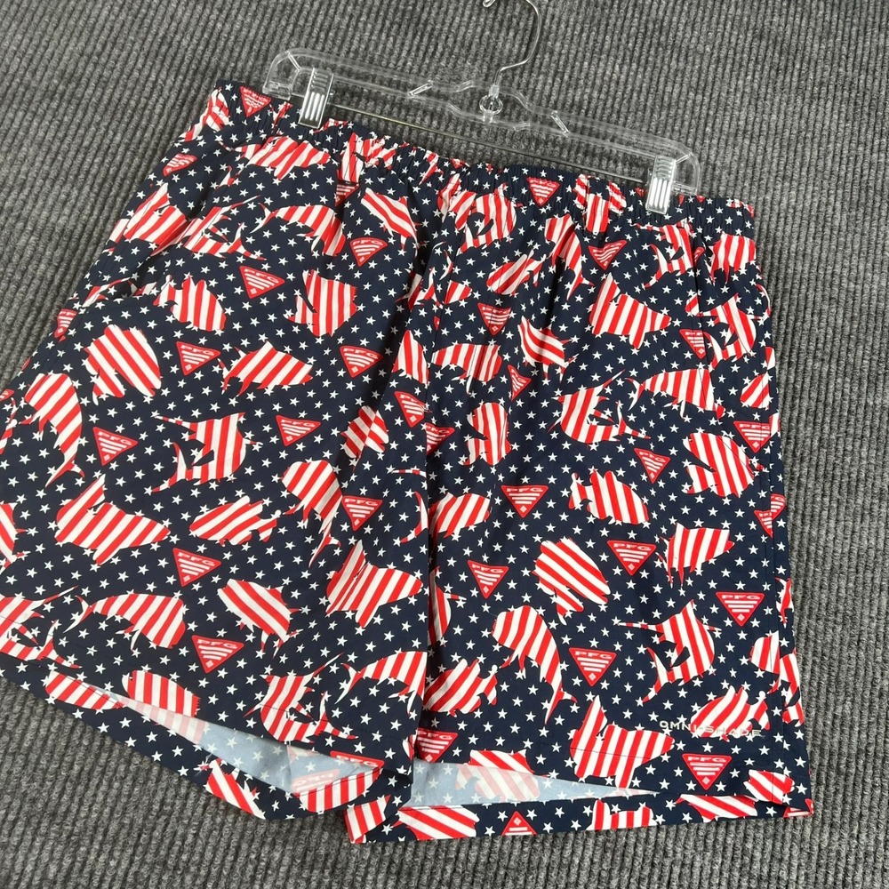 Columbia Super Back‎ Cast Swim Trunks Shorts Mens Large Blue US Flag Geometric